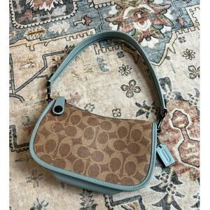 Coach Swinger 20 Bag in Signature Canvas Logo C Leather Mini Shoulder Purse Teal